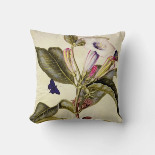 Sacred datura and blue butterfly  throw pillow