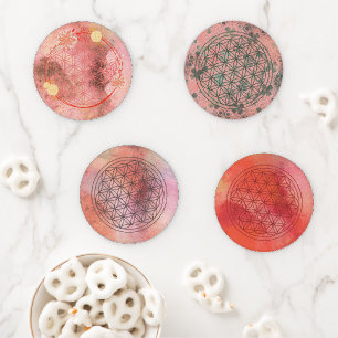 Sacred Earth Flower of Life-Warm Terracotta Energy Coaster Set
