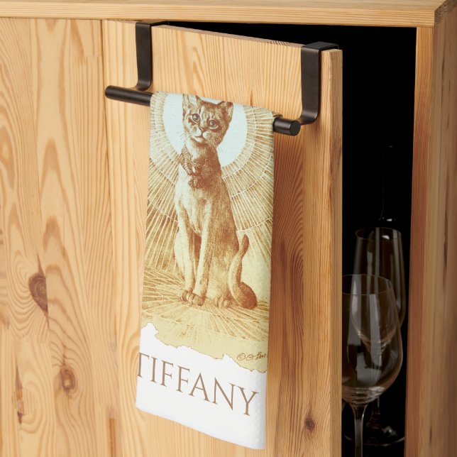 Sacred Egyptian Royal Cat Personalized  Kitchen Towel (Thirds Fold)