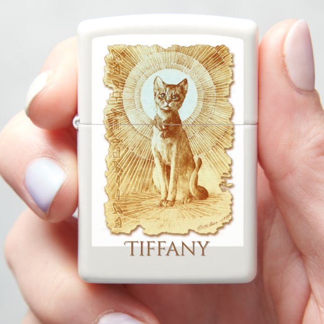 Sacred Egyptian Royal Cat Personalized Zippo Lighter (In Hand)