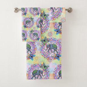 Sacred Elephant Pattern Bath Towel Set