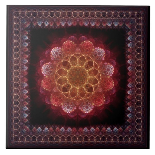 Sacred esoteric fractal framed ornament ceramic tile (Front)