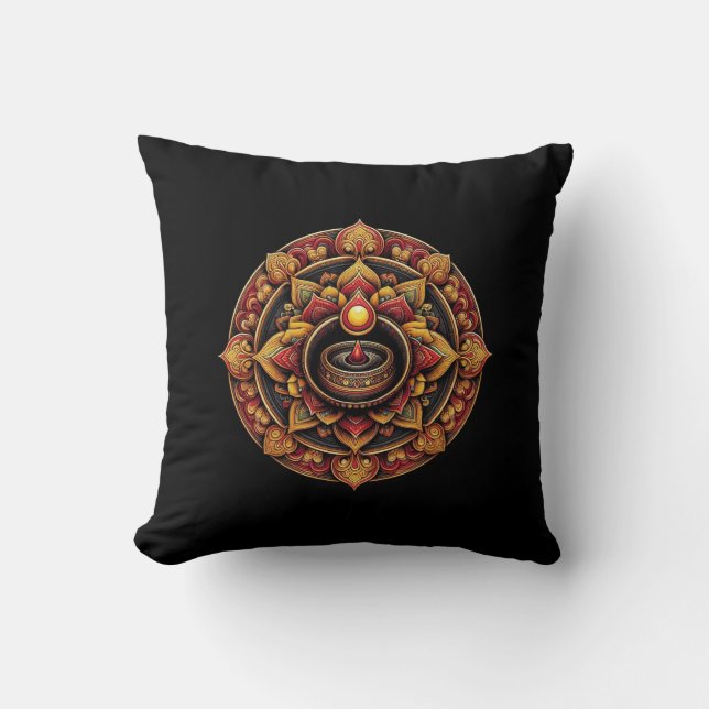Sacred Flame Mandala Throw Pillow (Front)