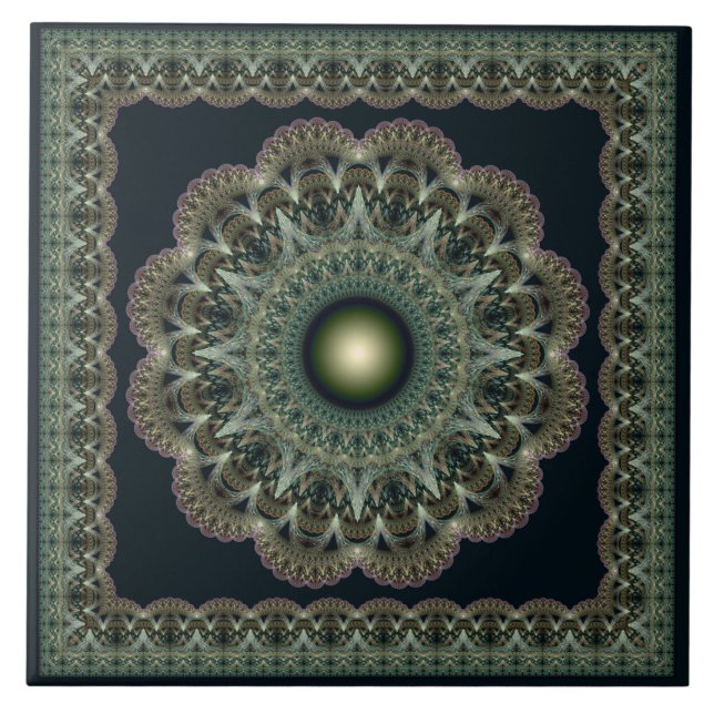 Sacred fractal fairy framed pattern ceramic tile (Front)