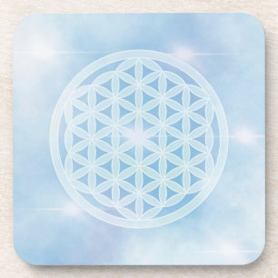 sacred geometric, blue, flower of life, coaster, beverage coaster
