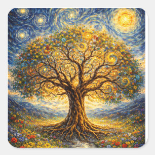 Sacred geometry art  tree square sticker
