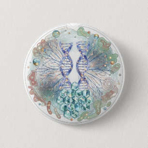 Sacred Geometry DNA Helix Crystal Science Art Button