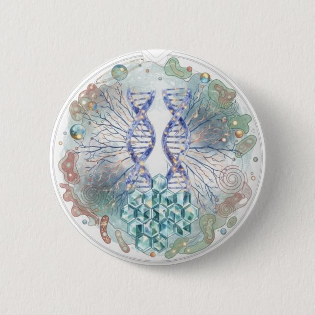 Sacred Geometry DNA Helix Crystal Science Art Button (Front)