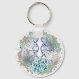 Sacred Geometry DNA Helix Crystal Science Art Keychain