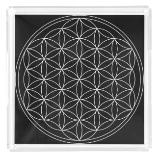 Sacred Geometry : Flower of Life Black & White Acrylic Tray