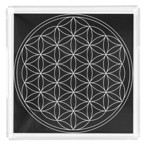 Sacred Geometry  Flower of Life Black  White Acrylic Tray