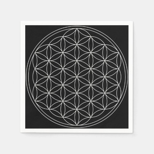 Sacred Geometry  Flower of Life Black  White Napkins