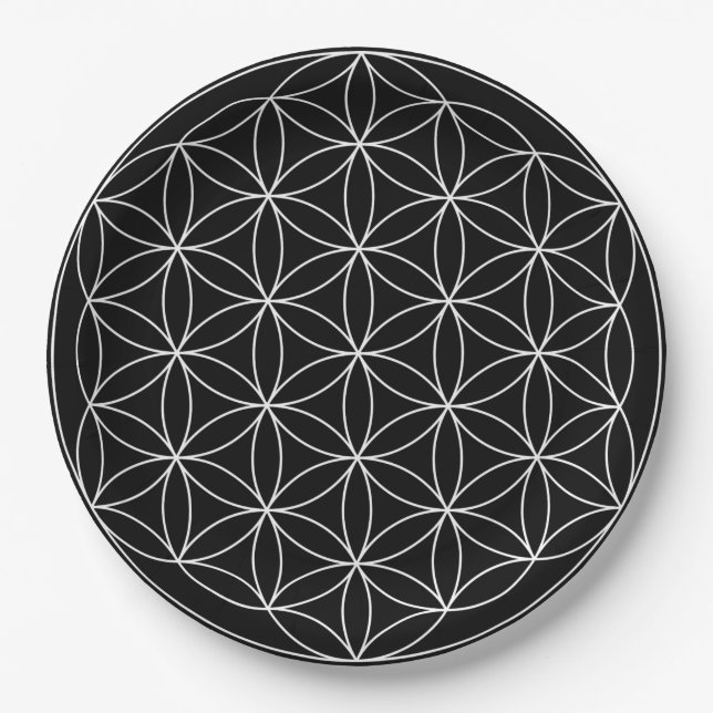 Sacred Geometry : Flower of Life Black & White Paper Plates (Front)
