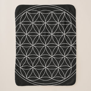 Sacred Geometry : Flower of Life Black & White Sherpa Blanket