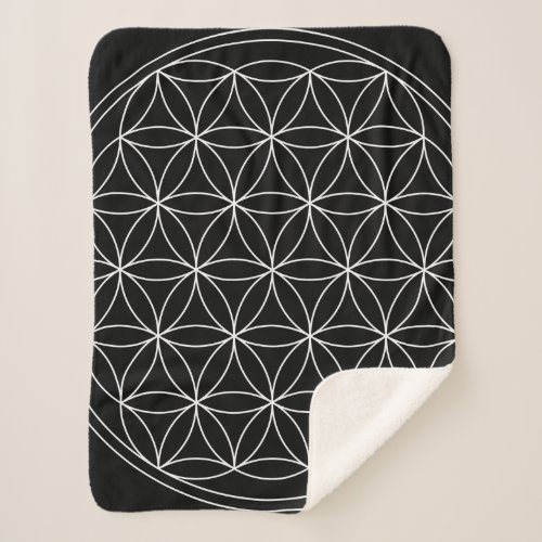 Sacred Geometry  Flower of Life Black  White Sherpa Blanket