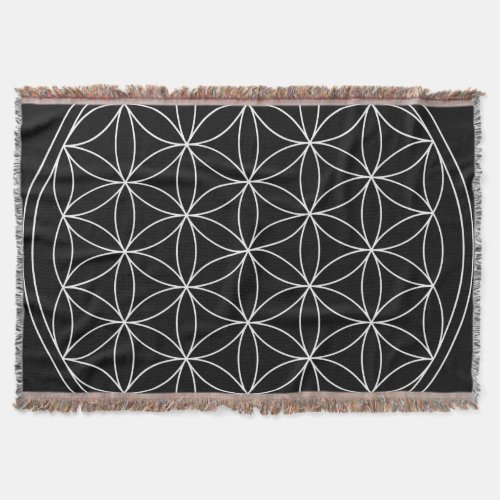 Sacred Geometry  Flower of Life Black  White Throw Blanket