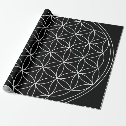 Sacred Geometry  Flower of Life Black  White Wrapping Paper