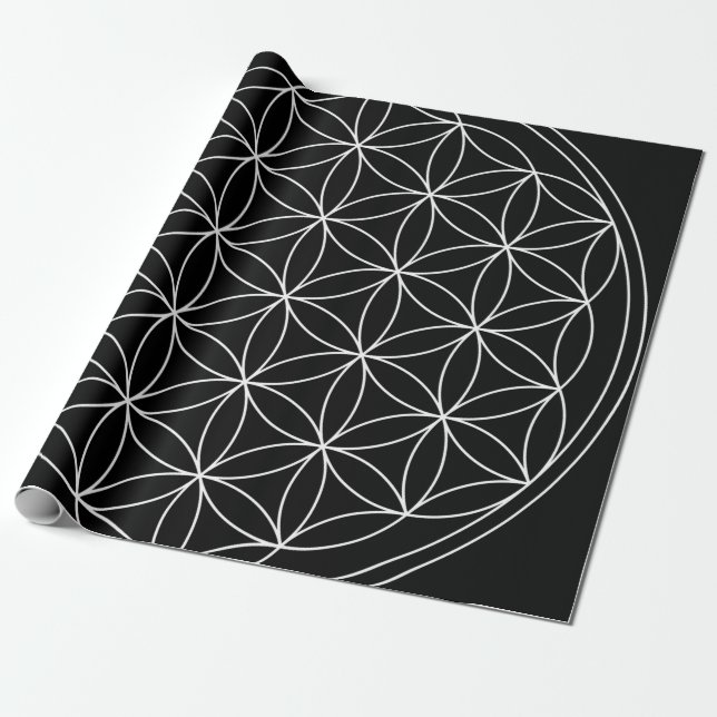 Sacred Geometry : Flower of Life Black & White Wrapping Paper (Unrolled)