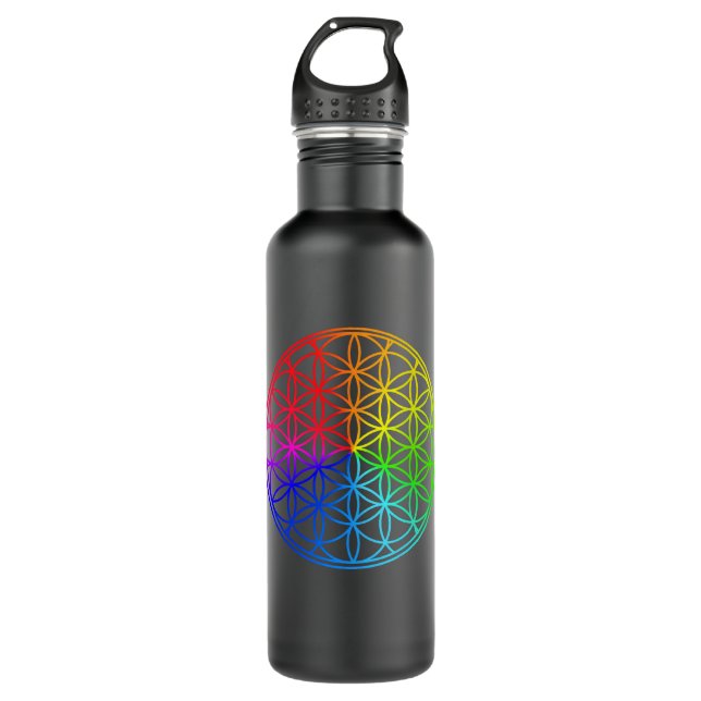 Sacred Geometry Flower Of Life Stainless Steel Water Bottle (Front)