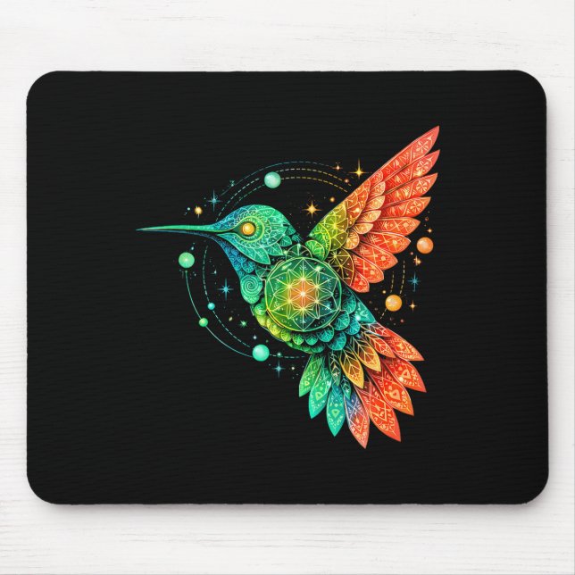 Sacred Geometry Hummingbird Mystic Celestial Desig Mouse Pad (Front)