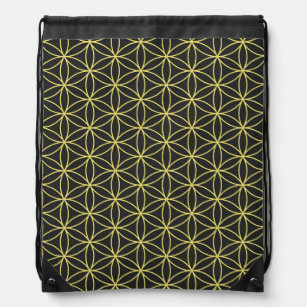 Sacred Geometry in Gold tone and Black Drawstring Bag