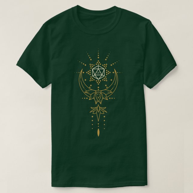 Sacred Geometry Lotus Polyhedral D20 Dice T-Shirt (Design Front)