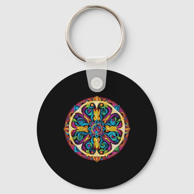Sacred Geometry Mandala Pattern  Keychain (Front)