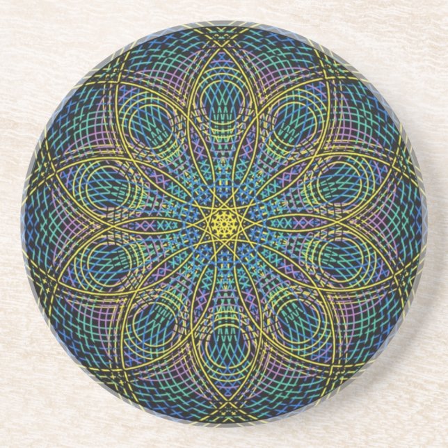 Sacred Geometry Mandala: Sincerity - Hand Drawn Sandstone Coaster (Front)
