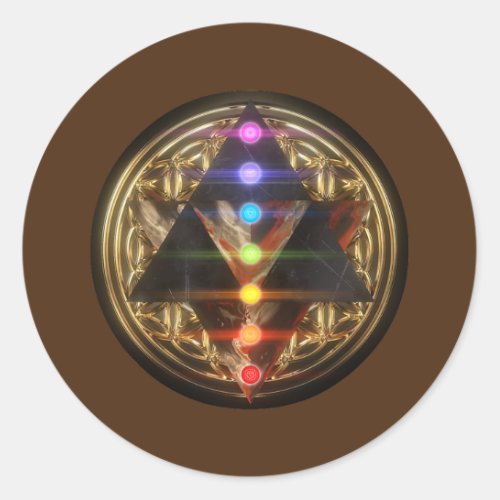 Sacred Geometry Merkaba with Flower of Life Gold  Classic Round Sticker