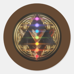 Sacred Geometry Merkaba with Flower of Life Gold Classic Round Sticker