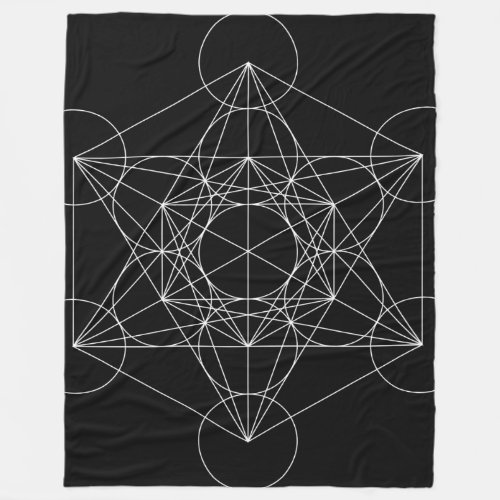 Sacred Geometry Metatrons Cube Black  White Fleece Blanket