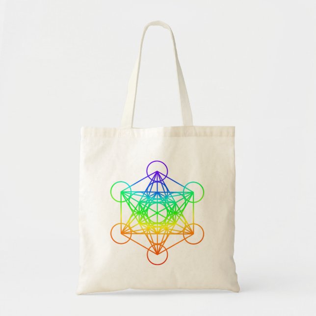 Sacred Geometry Metatron's Cube in raibow colors Tote Bag (Front)