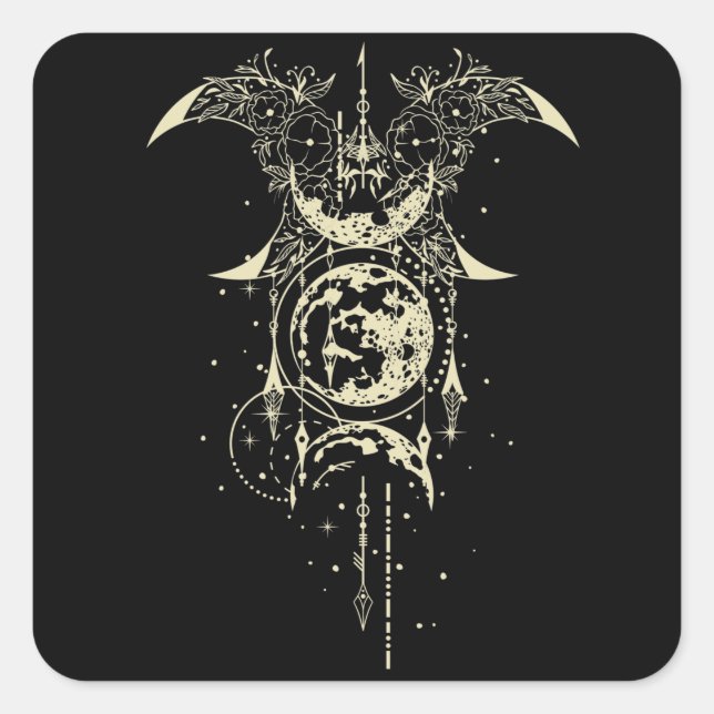 Sacred Geometry Mystical Moon Square Sticker (Front)
