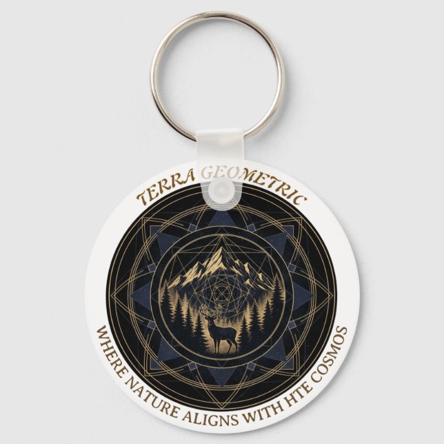 Sacred Geometry Nature Fusion • Mountains & Forest Keychain (Front)