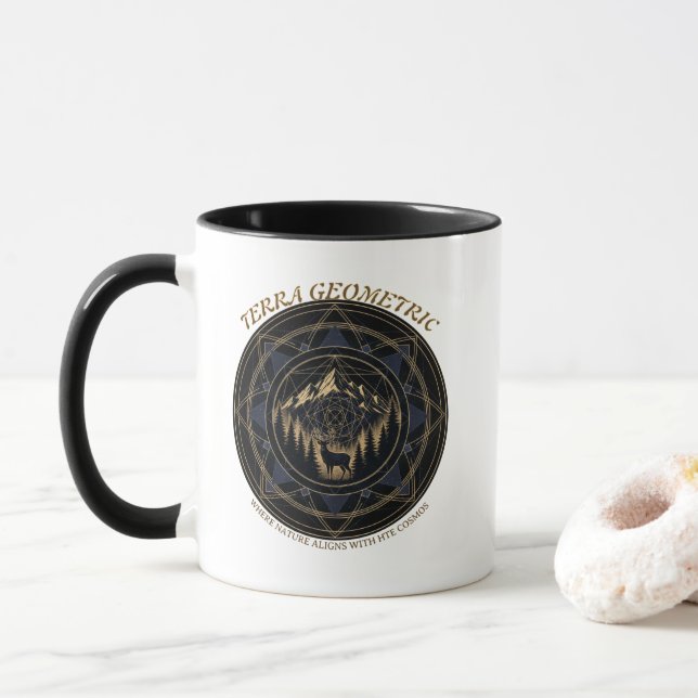 Sacred Geometry Nature Fusion • Mountains & Forest Mug (With Donut)