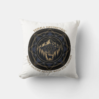 Sacred Geometry Nature Fusion • Mountains & Forest Throw Pillow