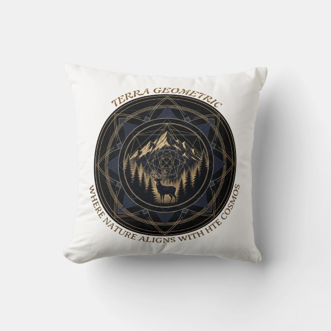 Sacred Geometry Nature Fusion • Mountains & Forest Throw Pillow (Front)
