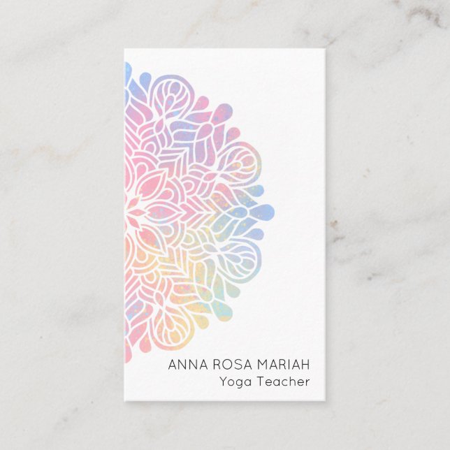 *~*  Sacred Geometry Pastel Rainbow Mandala Business Card (Front)