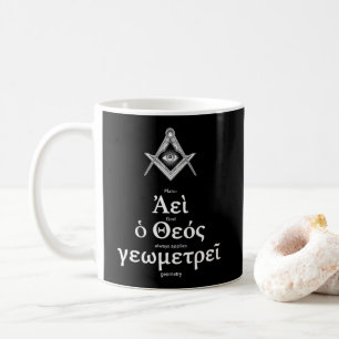 Sacred Geometry Plato Quote in Greek: "God Always Coffee Mug