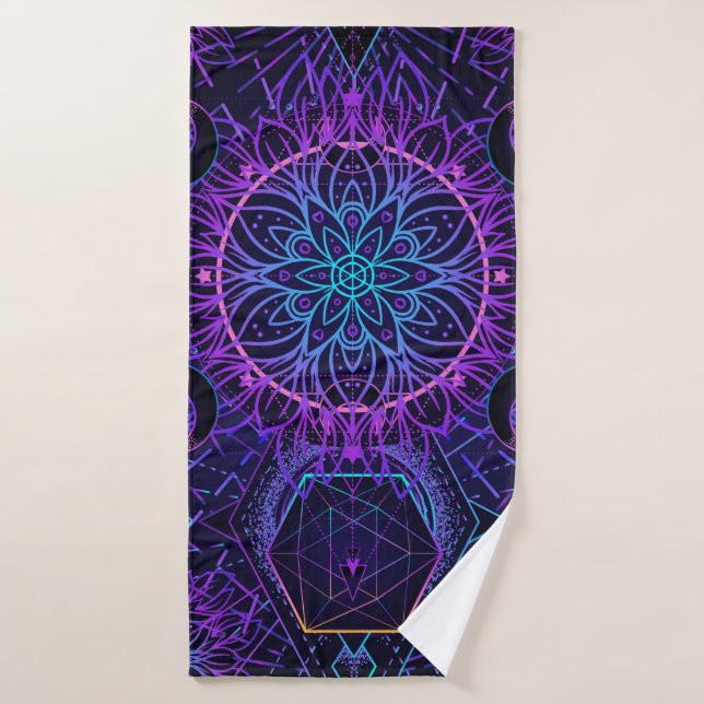 Sacred Geometry seamless pattern. Hindu symbols of Bath Towel (Bath Towel)
