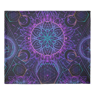 Sacred Geometry seamless pattern. Hindu symbols of Duvet Cover