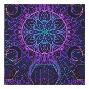 Sacred Geometry seamless pattern. Hindu symbols of Faux Canvas Print