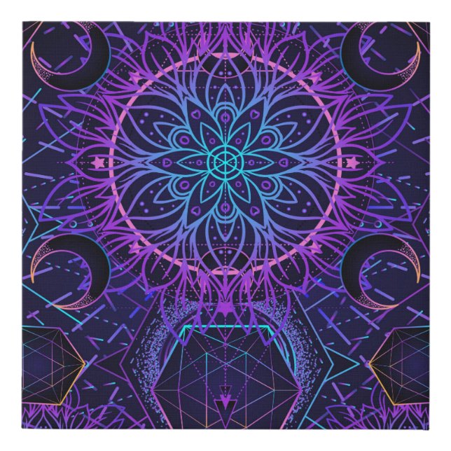 Sacred Geometry seamless pattern. Hindu symbols of Faux Canvas Print (Front)