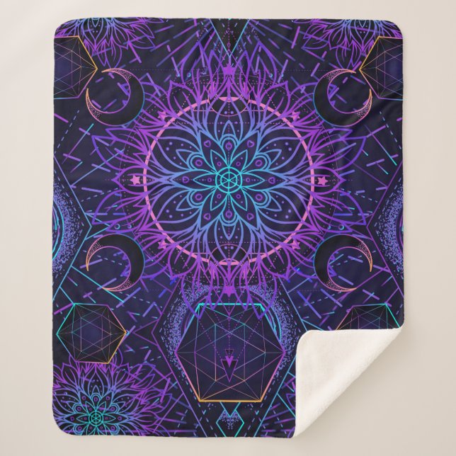 Sacred Geometry seamless pattern. Hindu symbols of Sherpa Blanket (Front)