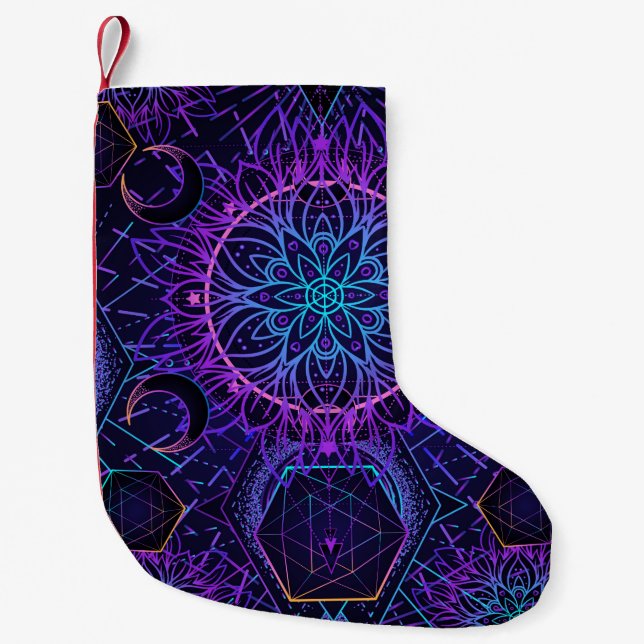 Sacred Geometry seamless pattern. Hindu symbols of Small Christmas Stocking (Front)
