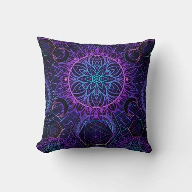 Sacred Geometry seamless pattern. Hindu symbols of Throw Pillow (Front)