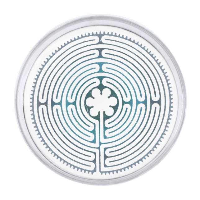 Sacred Geometry Symbol - Chartres Labyrinth 1 Silver Finish Lapel Pin (Front)