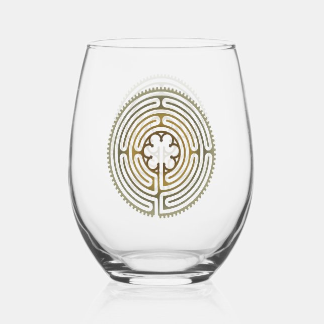 Sacred Geometry Symbol - Chartres Labyrinth 4 Stemless Wine Glass (Front)