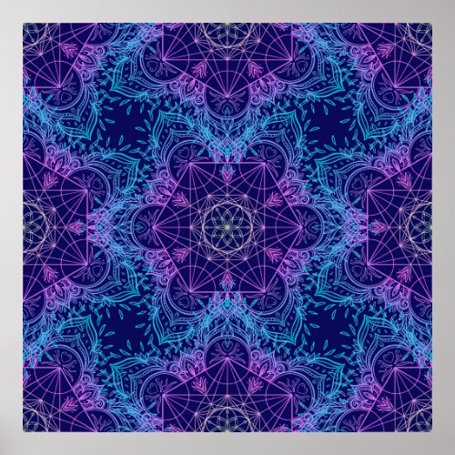 Sacred Geometry Symbols in Mandala seamless patter Poster