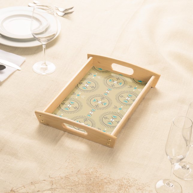 Sacred geometry tribal pattern gold turquoise  serving tray (Front)